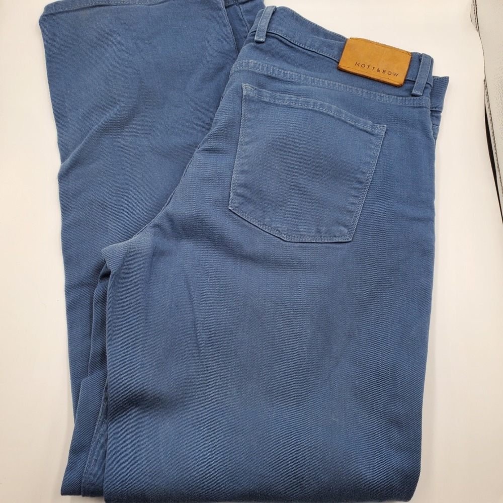 Mott & Bow Mens Straight Leg Blue Jeans Size 36x32 Cotton Stretch Denim Flawed